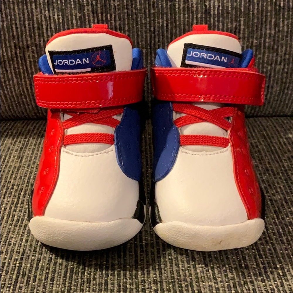 Red white and blue Jordan’s